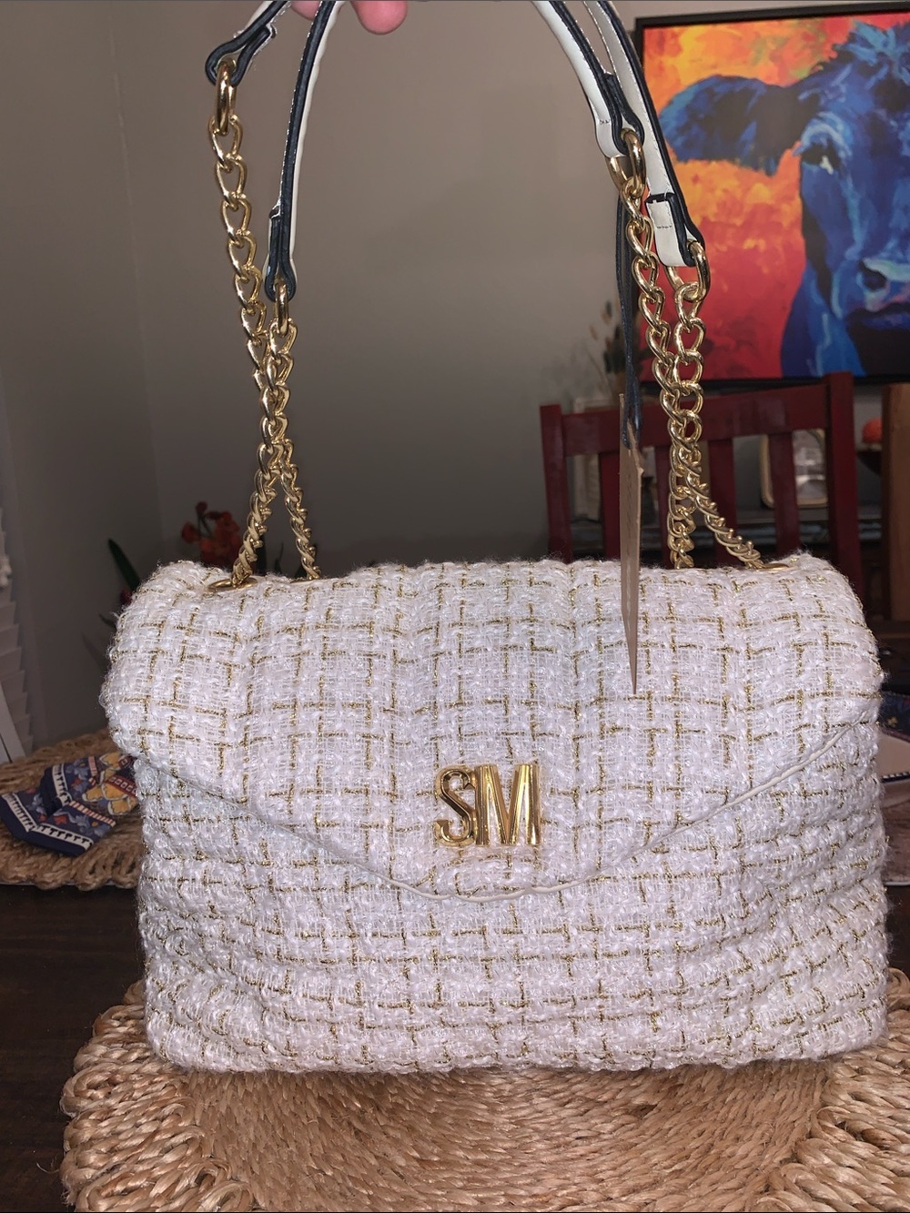 Steve Madden cream and gold tweed bledger shoulder bag